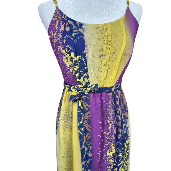 Charlie Jade Maxi Dress Small Purple Yellow Chiffon Animal Print Party Event - Picture 7 of 11